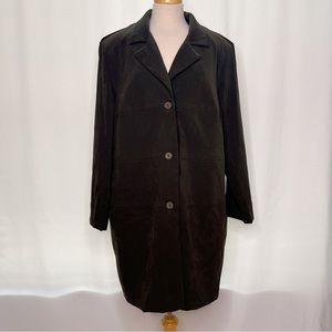 vintage olive green button-up suede long jacket [0351]